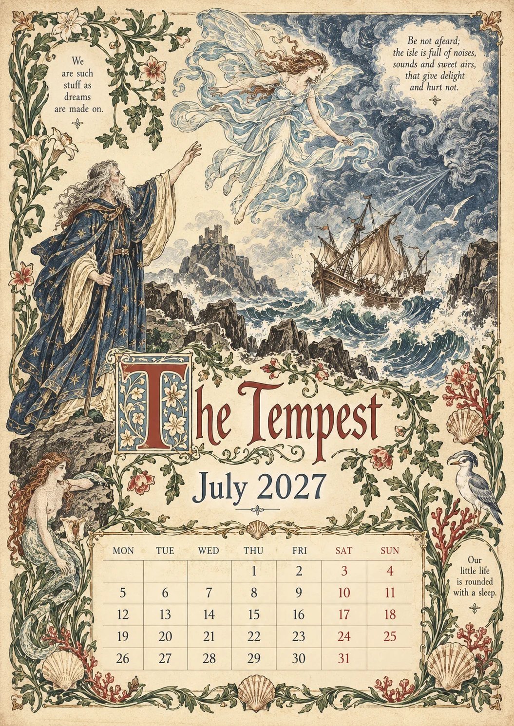 🔥Hot Sale🔥 - A Shakespearean Year 2027 – 12 Plays Through the Seasons | Vintage Illustrated Wall Calendar