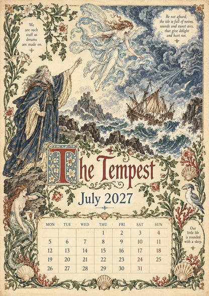 🔥Hot Sale🔥 - A Shakespearean Year 2027 – 12 Plays Through the Seasons | Vintage Illustrated Wall Calendar
