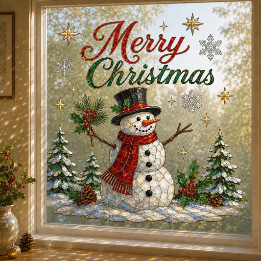 🔥Hot Sale🔥 - 🎄Christmas Window Scene Decor – 28×28in Festive Snowman & Angel Holiday Art