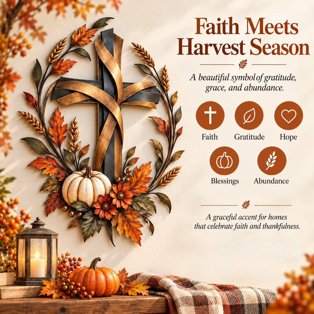 ✝️🍂 Autumn Cross & Pumpkin Harvest Wall Decor (📦Buy 2 Free Shipping)