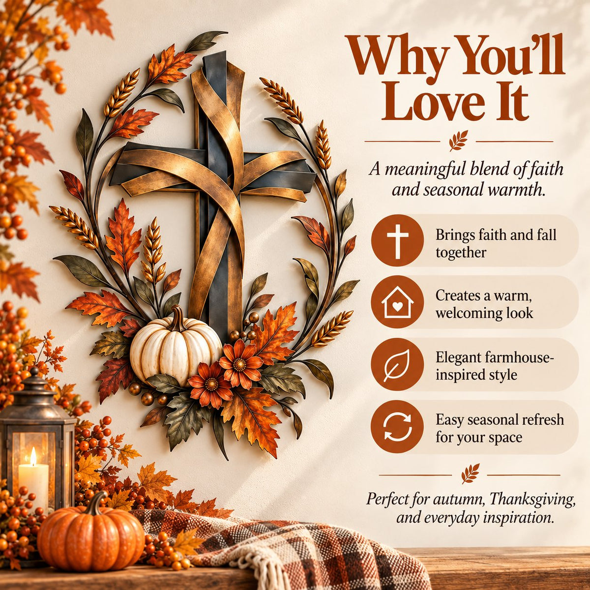 ✝️🍂 Autumn Cross & Pumpkin Harvest Wall Decor (📦Buy 2 Free Shipping)