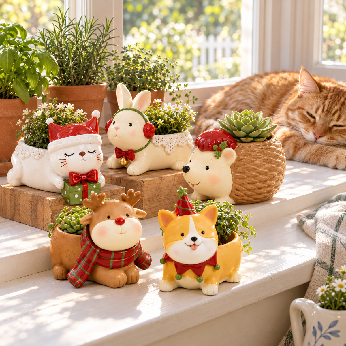 🌿Whimsical Christmas Animal Succulent Planters