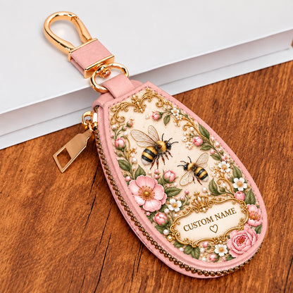 Personalized Flamingo Garden Key Pouch – Custom Name Floral Key Case