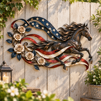 🔥Hot Sale🔥 - Patriotic Horse American Flag Metal Wall Decor