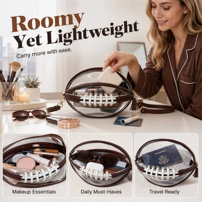 🏈 Clear Football-Shaped Crossbody Bag – Game-Day Style Meets Everyday Convenience