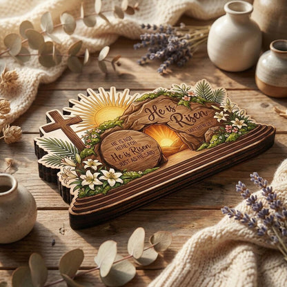 ✝He Is Risen Wooden Block Decor