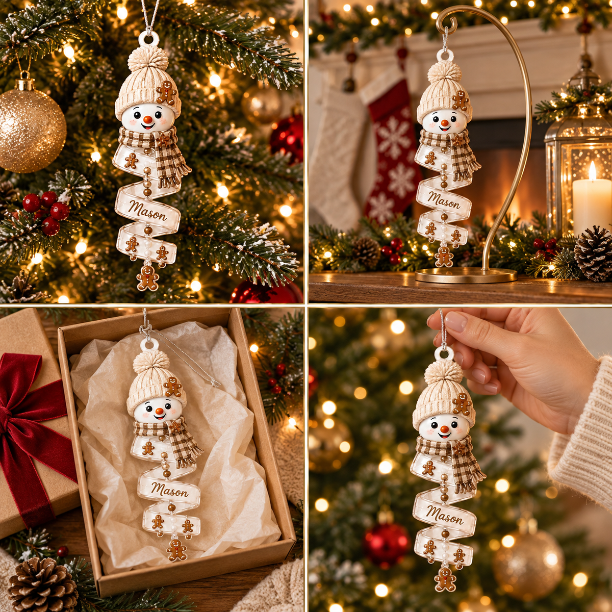 Christmas Snowman Spiral Ornament, Custom Name Snowman Acrylic Ornament, Christmas Tree Decor, Santa Snowman, 2026 Christmas Keepsake