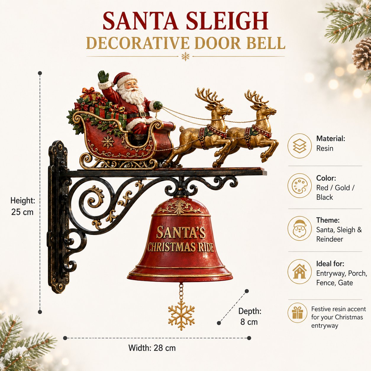 🎅 Santa Sleigh with Reindeer & Bell