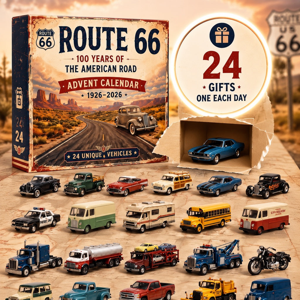 🔥Hot Sale🔥 - Route 66 Centennial Advent Calendar – 100 Years of the American Road | 24 Vintage Vehicle Collectibles