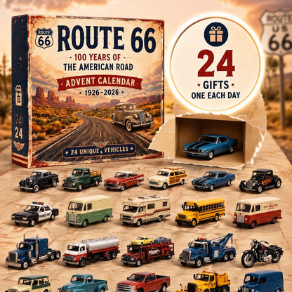 🔥Hot Sale🔥 - Route 66 Centennial Advent Calendar – 100 Years of the American Road | 24 Vintage Vehicle Collectibles