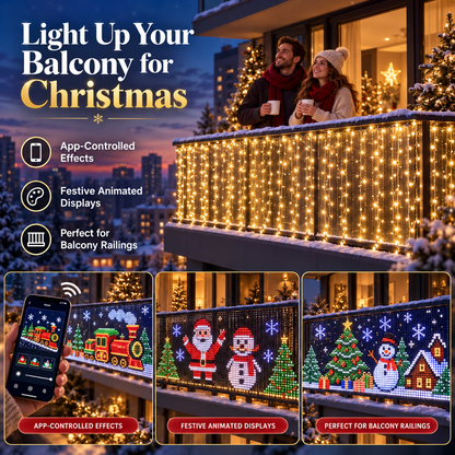 🎄 Smart RGB Pixel Curtain Lights – App-Controlled Animated Holiday Display for Balcony & Window Decor