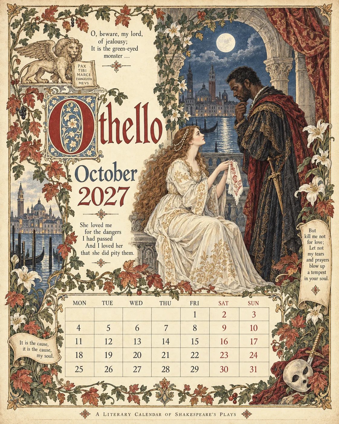 🔥Hot Sale🔥 - A Shakespearean Year 2027 – 12 Plays Through the Seasons | Vintage Illustrated Wall Calendar