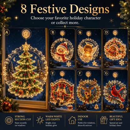 🎄🪟 Festive Glow Window Ornament – Suction-Cup Christmas Light with Layered Holiday Design