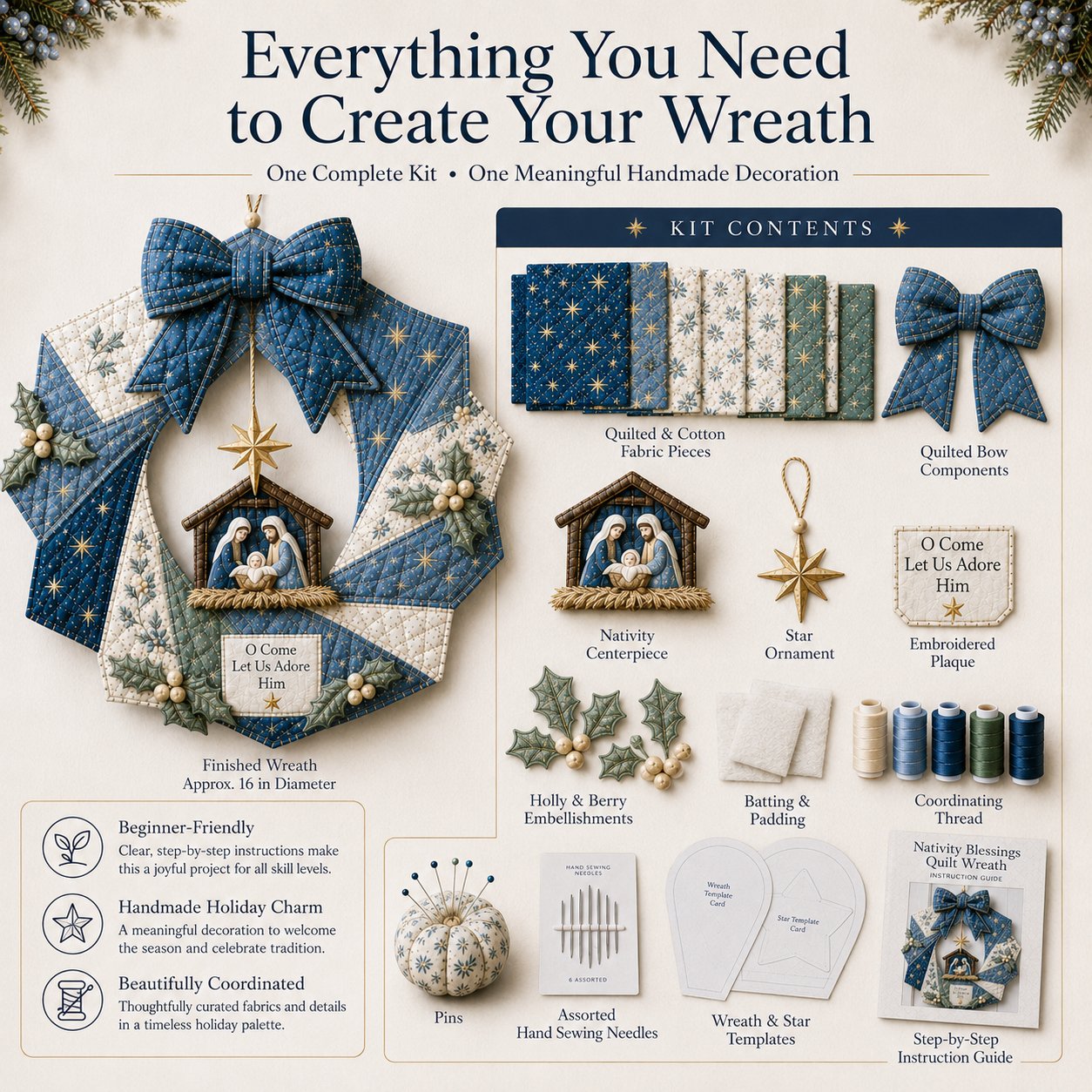 🔥Hot Sale🔥  - 🎄Beginner-Friendly Christmas Fabric Wreath DIY Kit