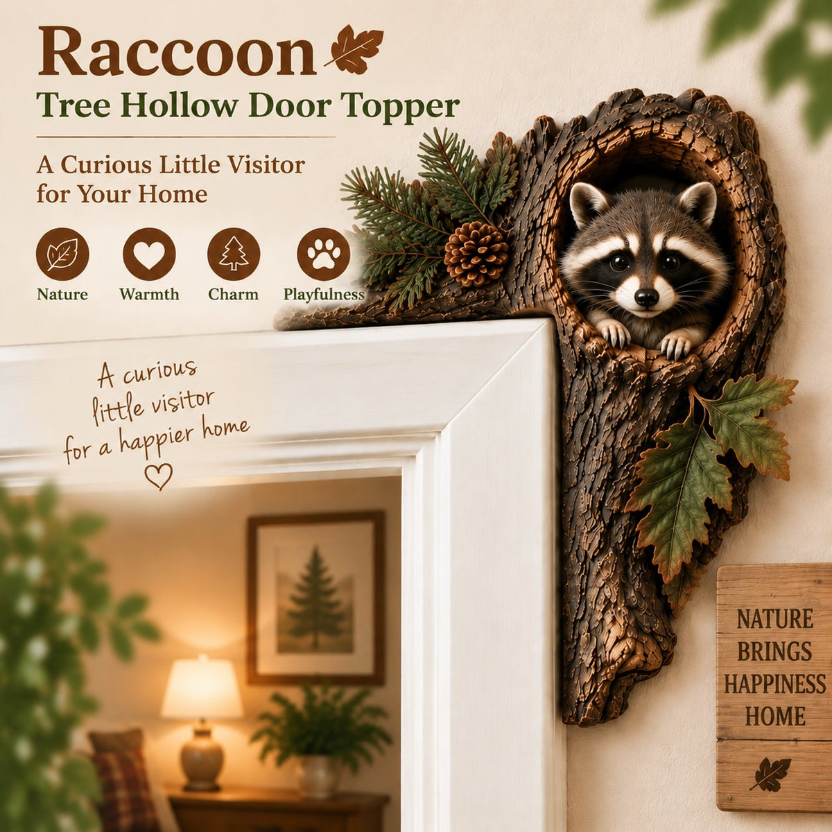 🔥Hot Sale🔥 - 🐿️ 3D Chipmunk Tree Hollow Door Topper | Woodland Animal Doorway Decor For Cozy Nature Homes