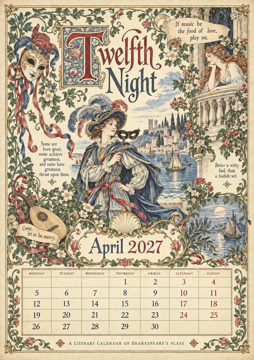 🔥Hot Sale🔥 - A Shakespearean Year 2027 – 12 Plays Through the Seasons | Vintage Illustrated Wall Calendar
