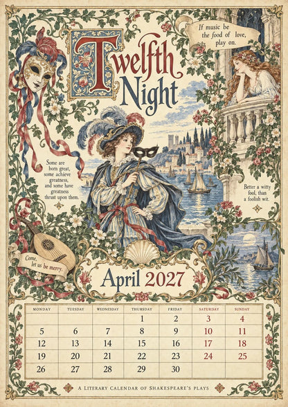 🔥Hot Sale🔥 - A Shakespearean Year 2027 – 12 Plays Through the Seasons | Vintage Illustrated Wall Calendar