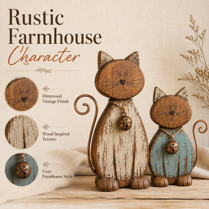 Rustic Wooden Cat Figurines