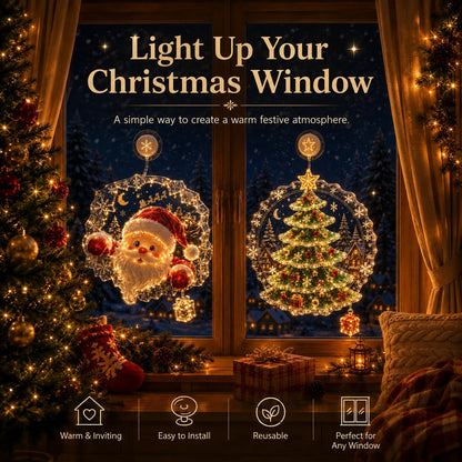 🎄🪟 Festive Glow Window Ornament – Suction-Cup Christmas Light with Layered Holiday Design