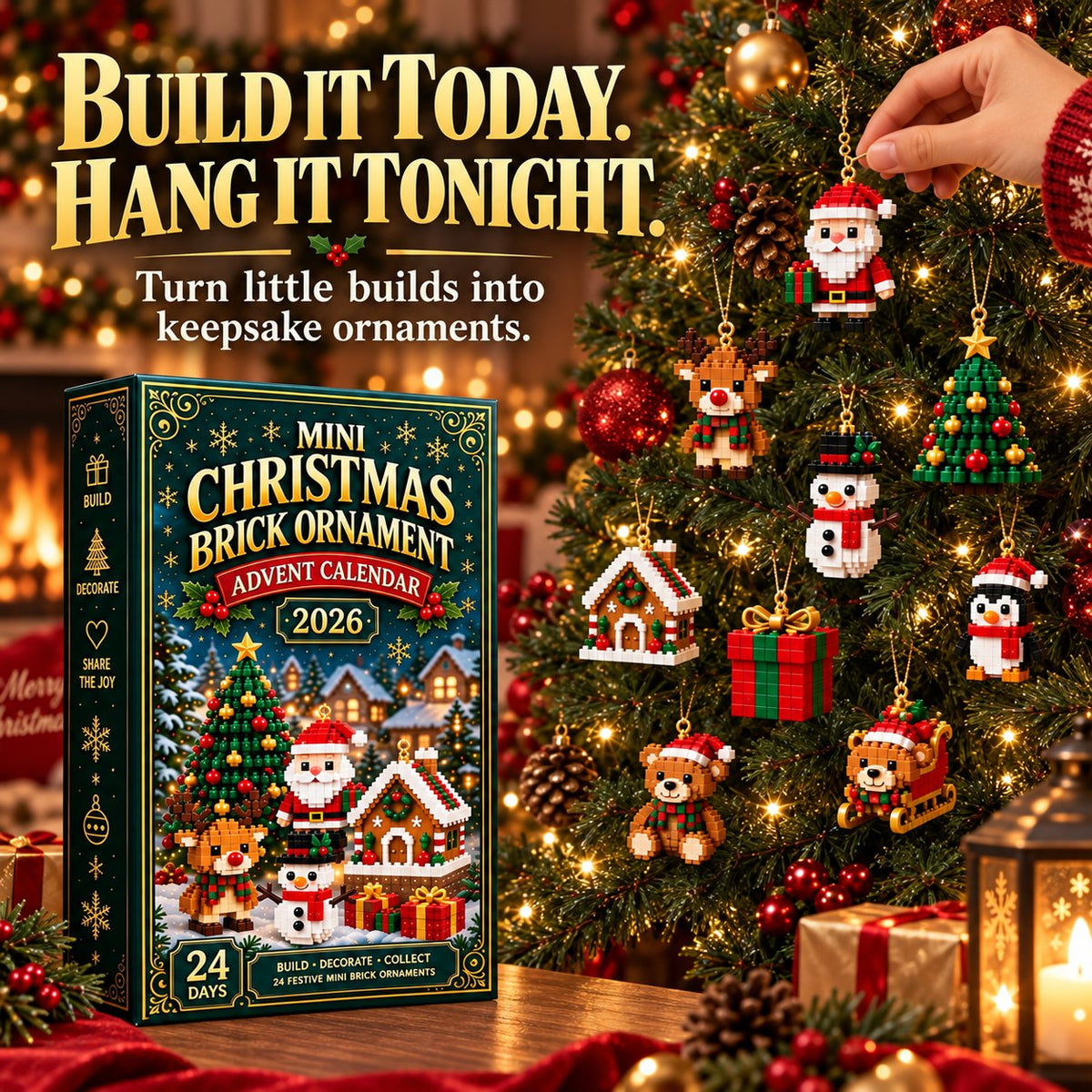 🎄 24-Day Mini Christmas Ornament Advent Calendar | 24 unique festive buildable designs with hanging loops—perfect for decorating Christmas trees, wreaths, and holiday displays 🧱