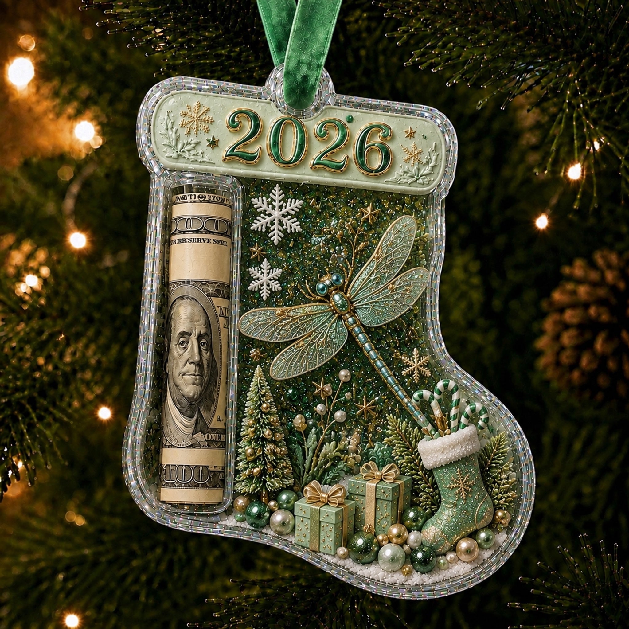 🎅 Cash Clip Christmas Tree Ornament – Novelty Holiday Money Gift Clip