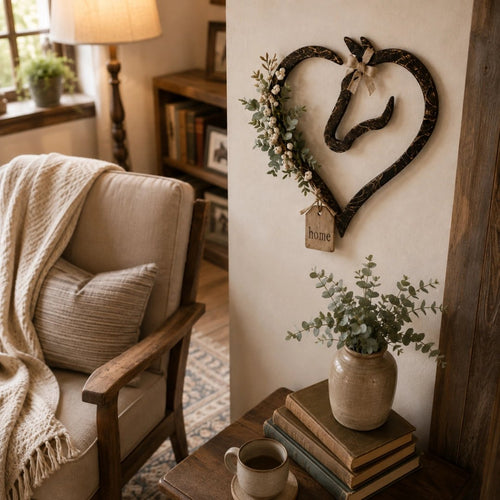 ✨🎁Rustic Horse Heart Wall Decor with Greenery – Farmhouse Equestrian Home Accent