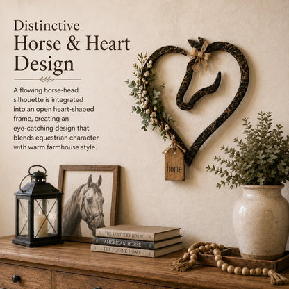 ✨🎁Rustic Horse Heart Wall Decor with Greenery – Farmhouse Equestrian Home Accent