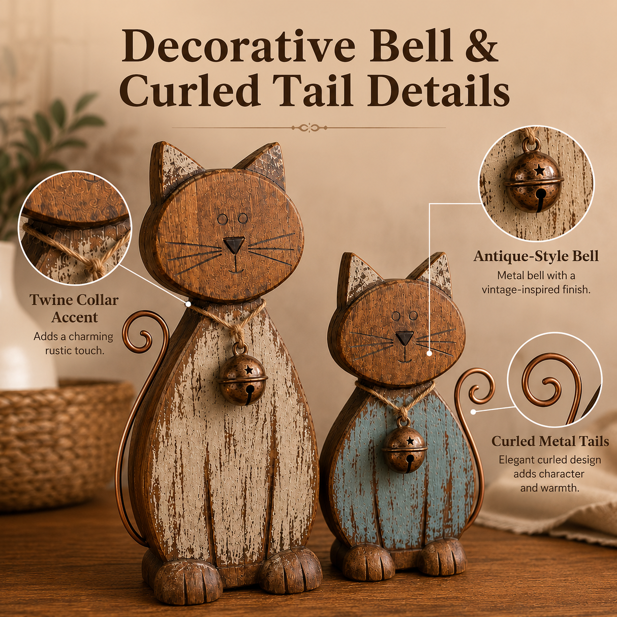 Rustic Wooden Cat Figurines