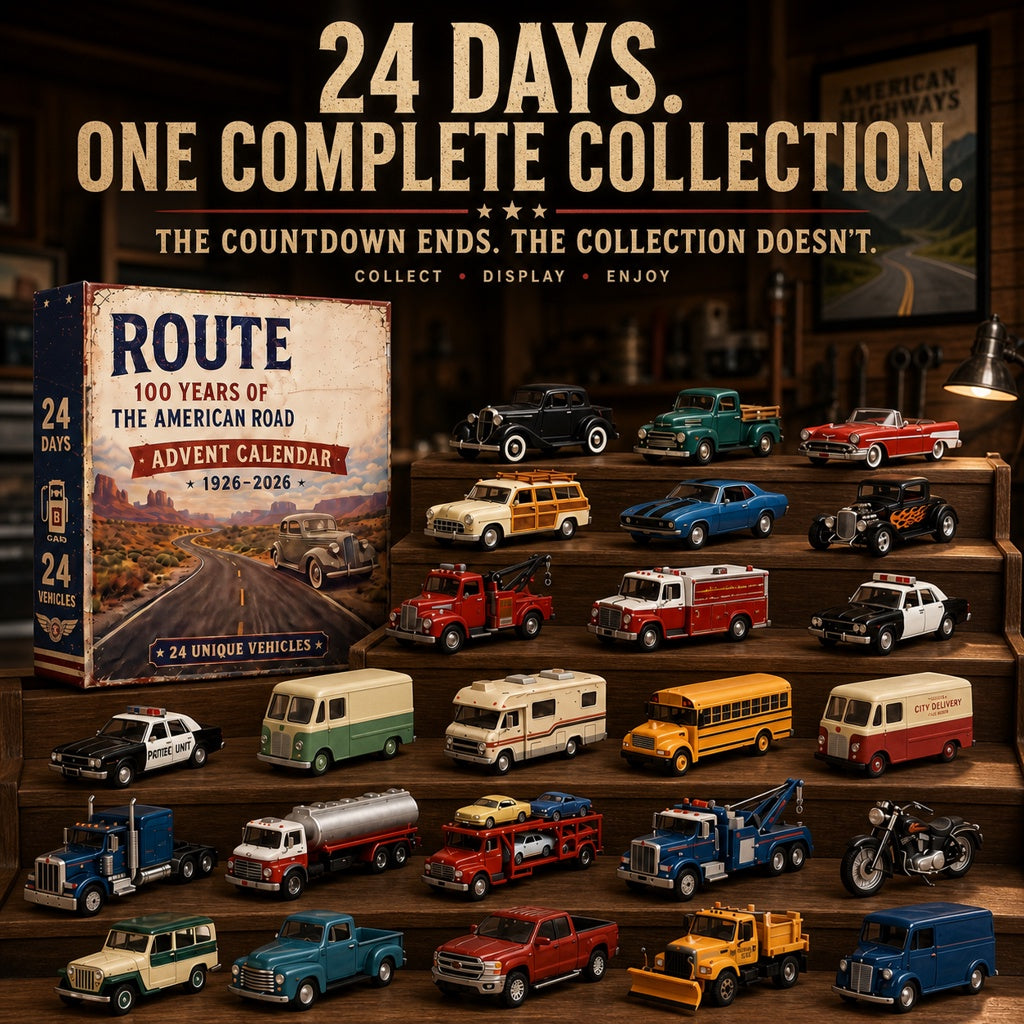 🔥Hot Sale🔥 - Route 66 Centennial Advent Calendar – 100 Years of the American Road | 24 Vintage Vehicle Collectibles