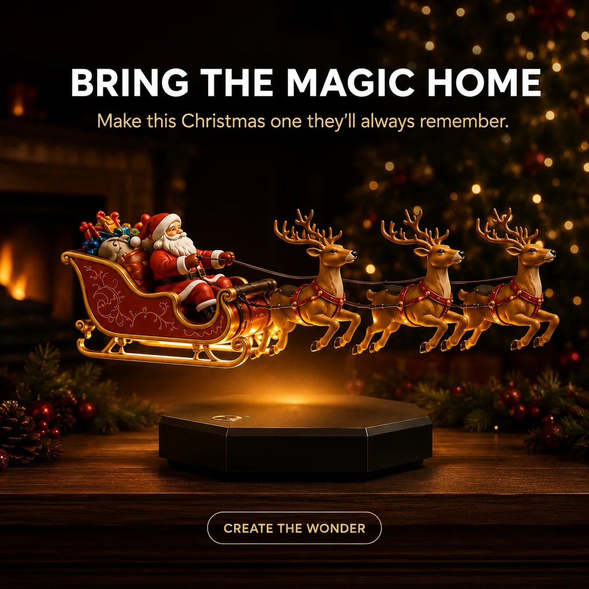 🔥Hot Sale🔥 - 🎅 Floating Santa Sleigh with 4 Reindeer – Magnetic Levitation Christmas Display