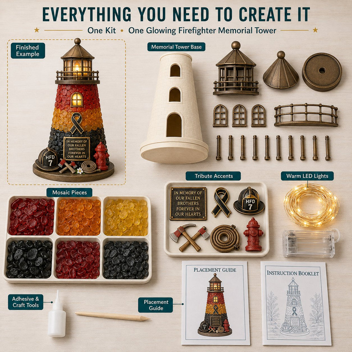🚒 Beginner-Friendly Vintage Firehouse Mosaic Light DIY Kit Collection | Complete Kit with Mosaic Pieces, LED Lights & Step-by-Step Guide Included 💕