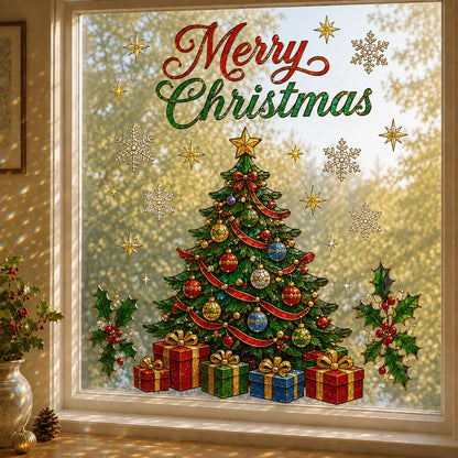 🔥Hot Sale🔥 - 🎄Christmas Window Scene Decor – 28×28in Festive Snowman & Angel Holiday Art