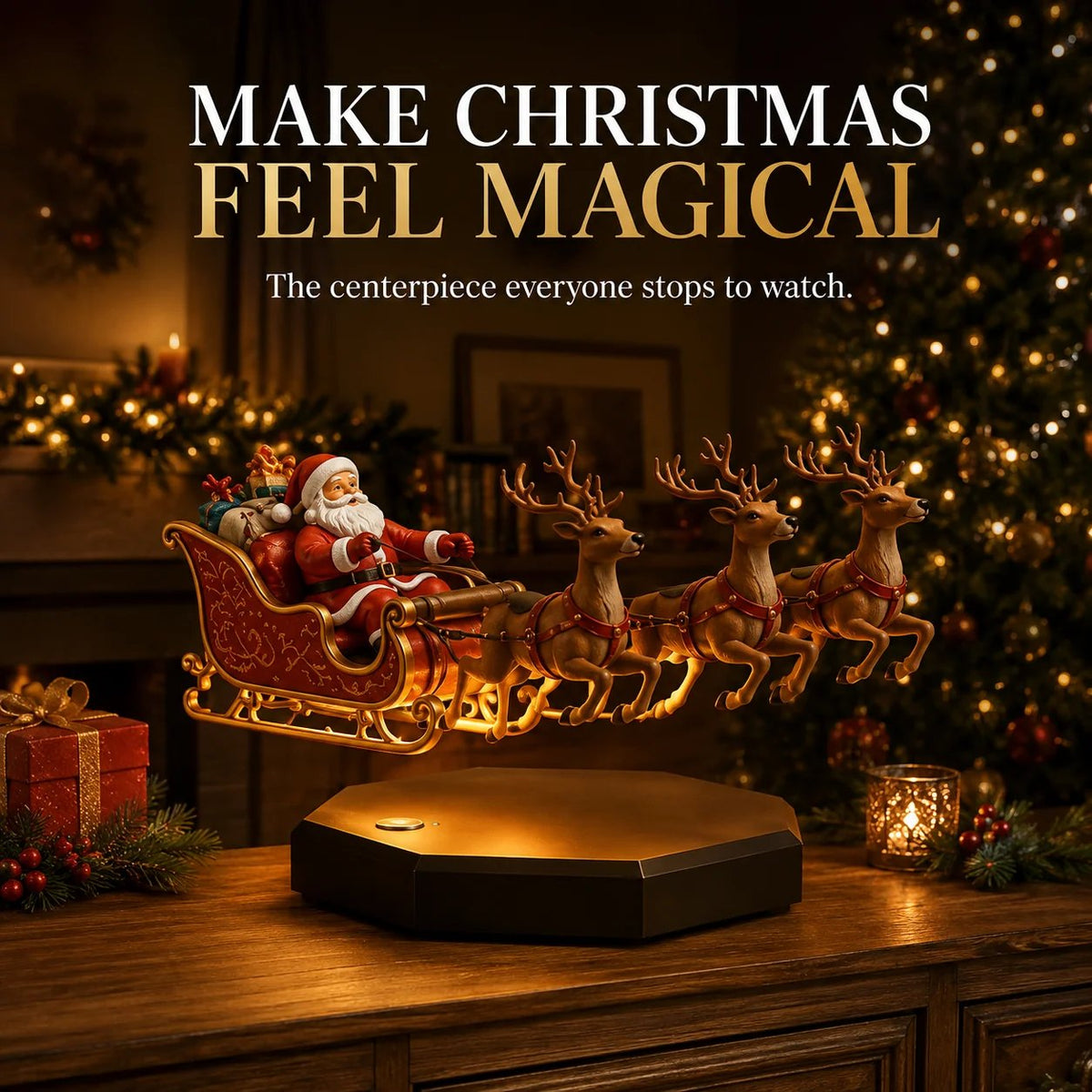 🔥Hot Sale🔥 - 🎅 Floating Santa Sleigh with 4 Reindeer – Magnetic Levitation Christmas Display