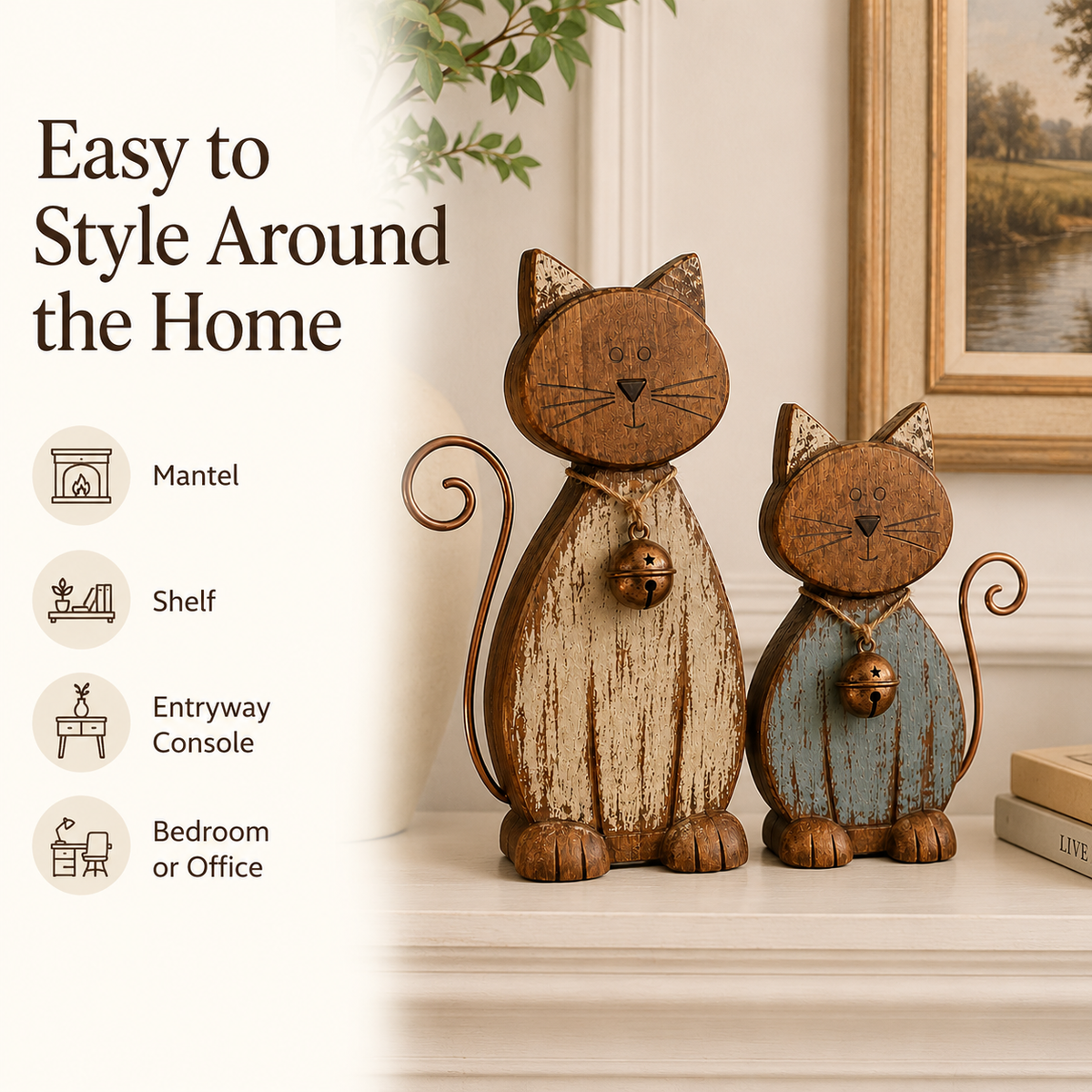 Rustic Wooden Cat Figurines