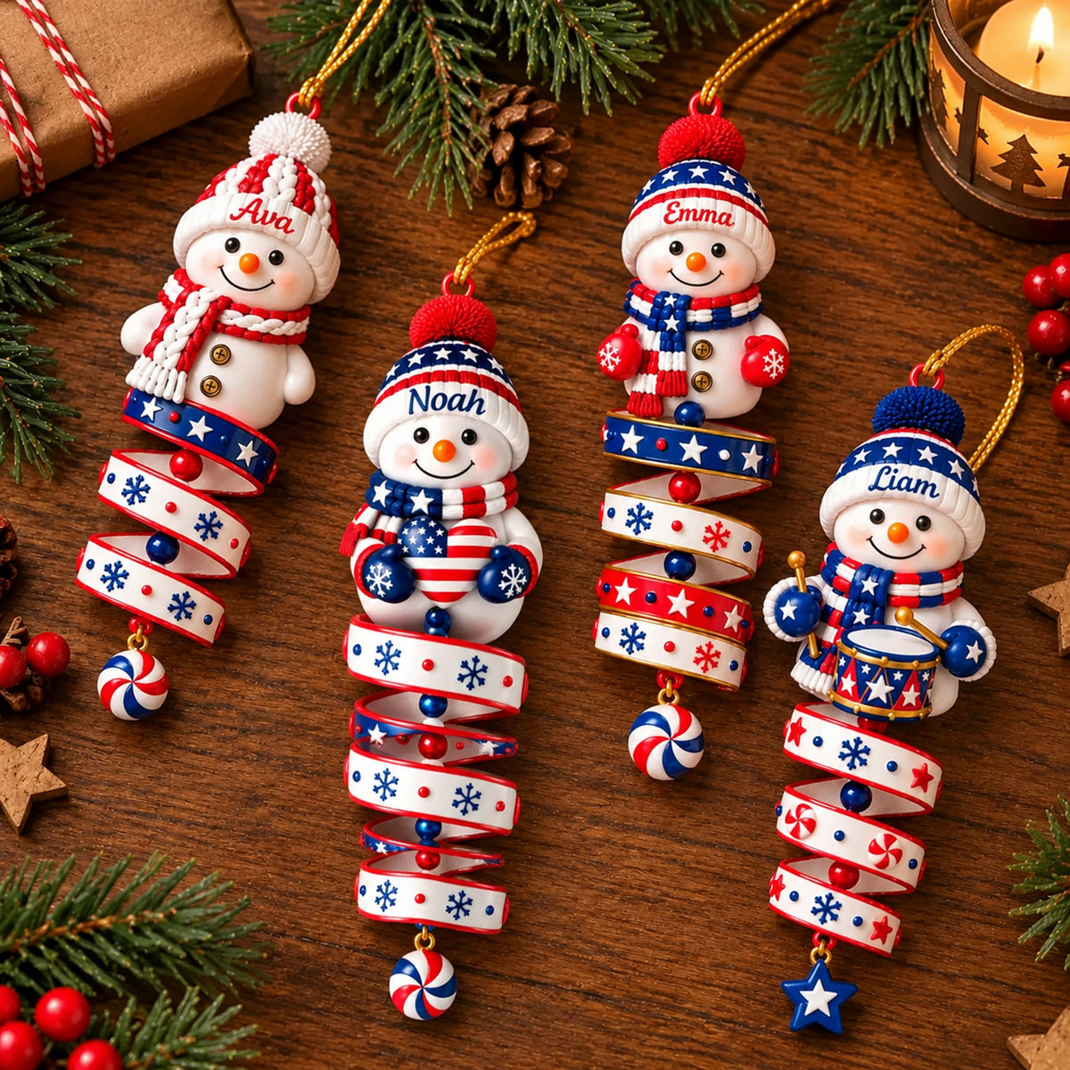 Patriotic Snowman - Personalized Custom Shape Mica Ornament - Christmas Gift For Kids, Family