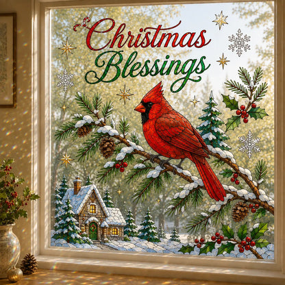 🔥Hot Sale🔥 - 🎄Christmas Window Scene Decor – 28×28in Festive Snowman & Angel Holiday Art