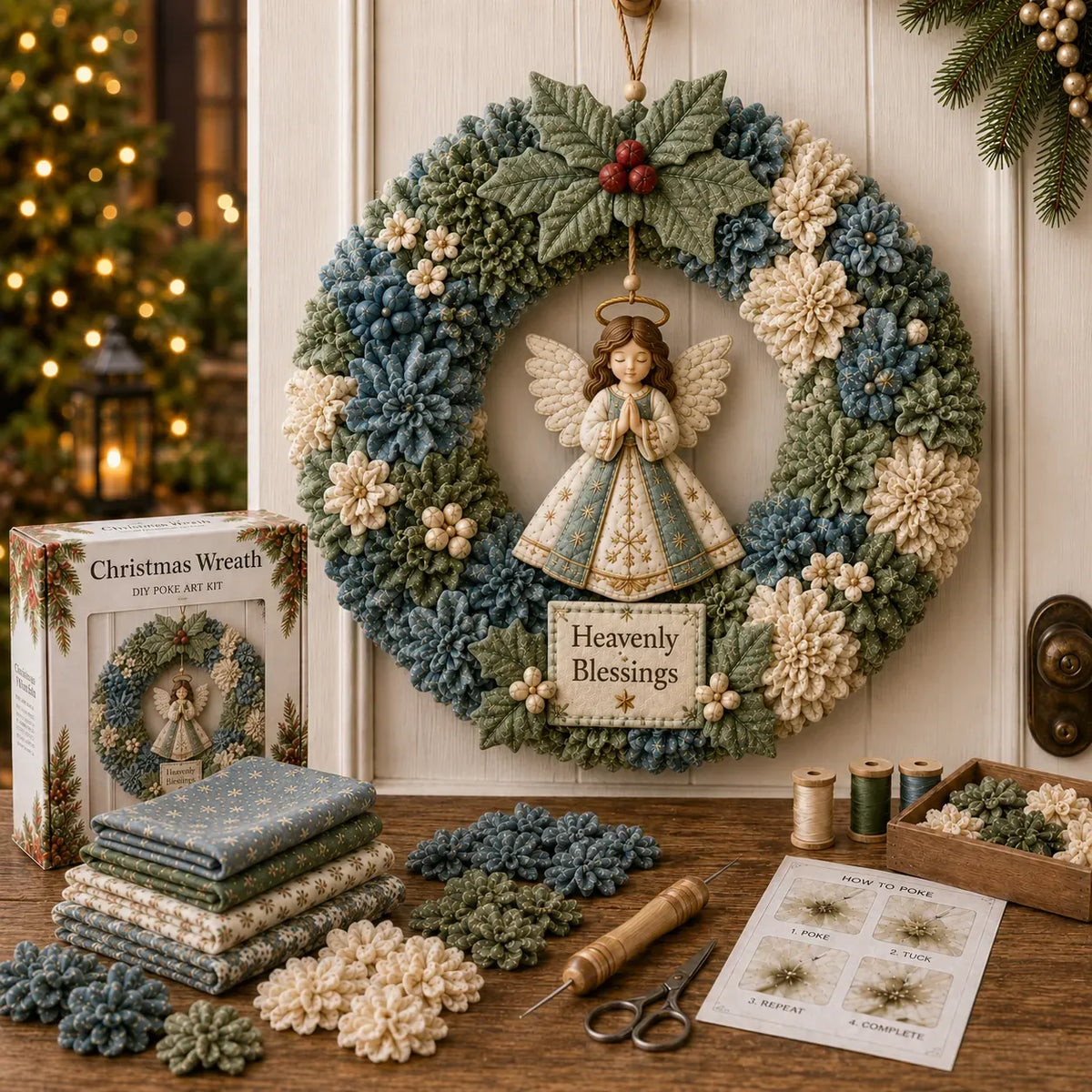 🔥Hot Sale🔥 - 🎄 Make A Christmas Wreath You'll Be Proud To Display ❤️ 3D Fabric Poke DIY Kit With Tutorial & Guide Included