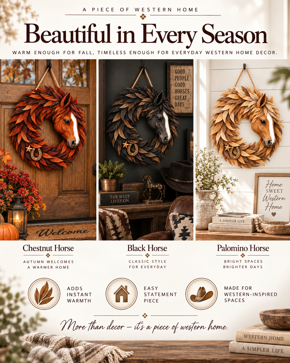 🔥Hot Sale🔥 - 🐴🤎Rustic Horse Head Wreath – Western Farmhouse Wall & Door Decor🎁