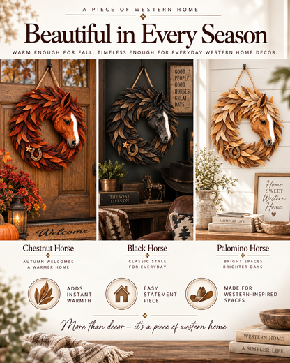 🔥Hot Sale🔥 - 🐴🤎Rustic Horse Head Wreath – Western Farmhouse Wall & Door Decor🎁