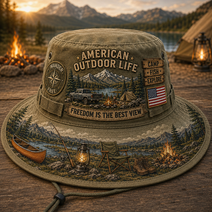 🔥Hot Sale🔥 - ☀️🚙American Outdoor Life Vintage Boonie Hat – Camp, Fish & Explore🎣