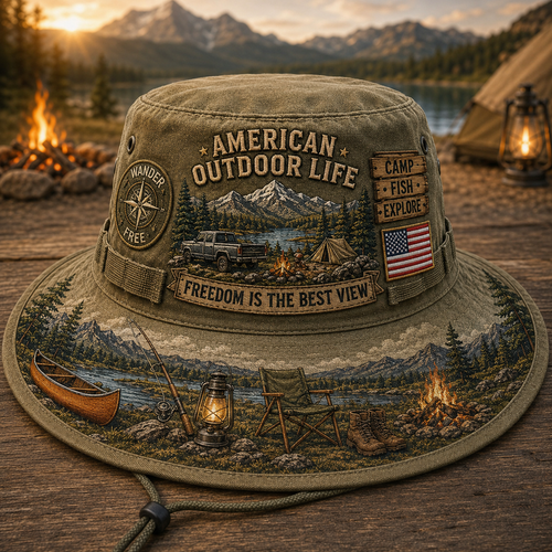 🔥Hot Sale🔥 - ☀️🚙American Outdoor Life Vintage Boonie Hat – Camp, Fish & Explore🎣