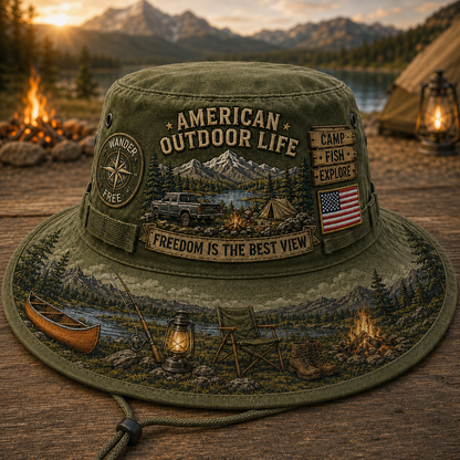 🔥Hot Sale🔥 - ☀️🚙American Outdoor Life Vintage Boonie Hat – Camp, Fish & Explore🎣