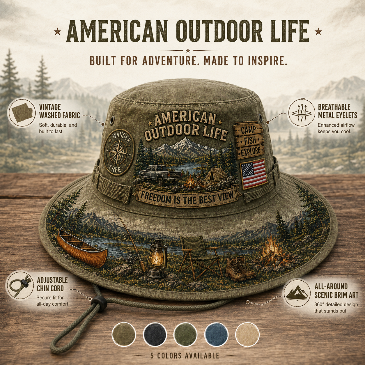 🔥Hot Sale🔥 - ☀️🚙American Outdoor Life Vintage Boonie Hat – Camp, Fish & Explore🎣