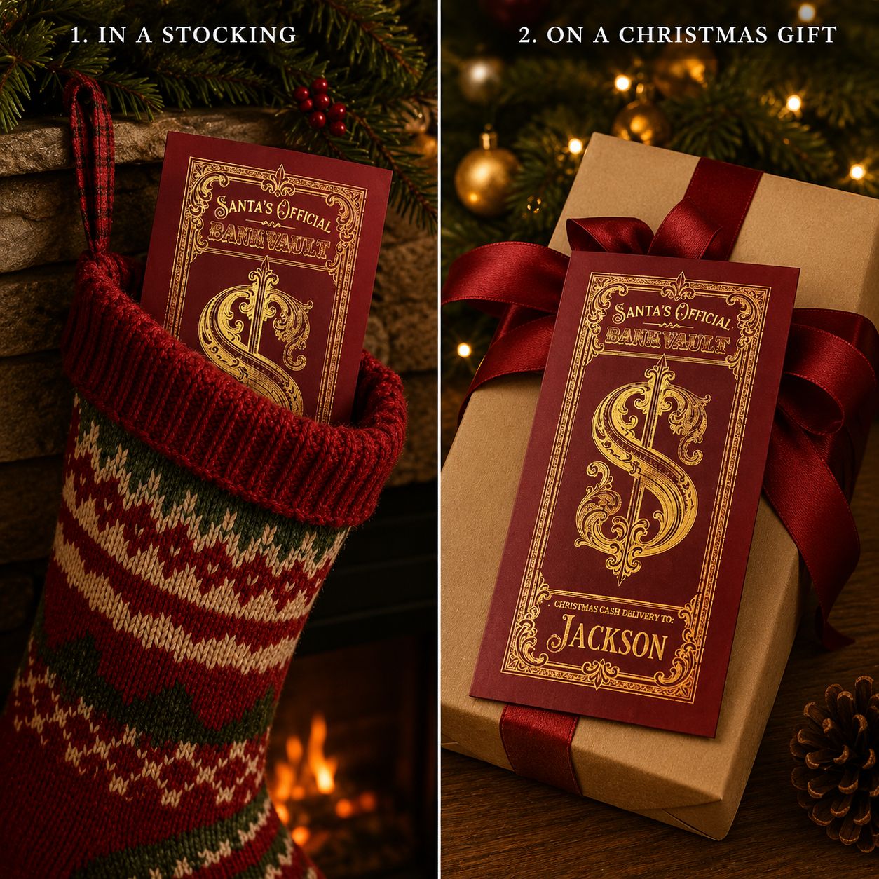 🎅 Personalized Santa Christmas Cash Holder 🎁 Custom Name Xmas Money Envelope