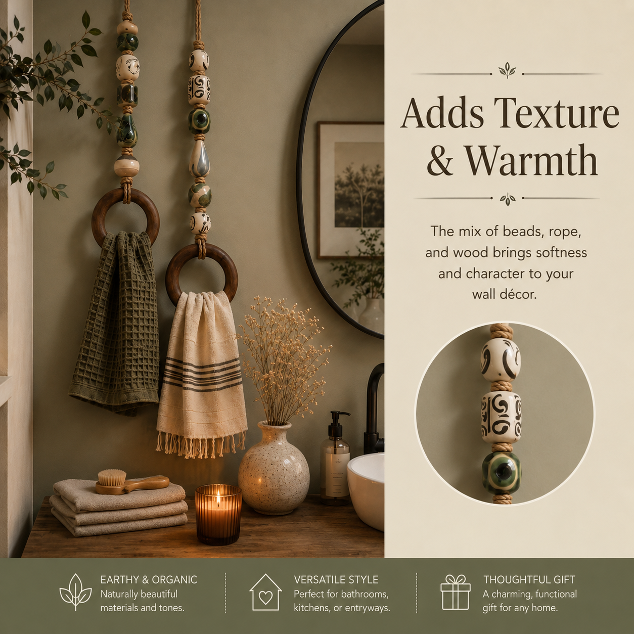 🔥Hot Sale🔥 - Decorative Beaded Towel Hanger with Wooden Ring