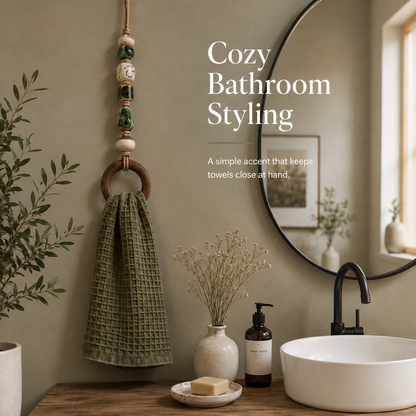 🔥Hot Sale🔥 - Decorative Beaded Towel Hanger with Wooden Ring