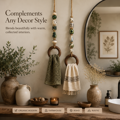 🔥Hot Sale🔥 - Decorative Beaded Towel Hanger with Wooden Ring