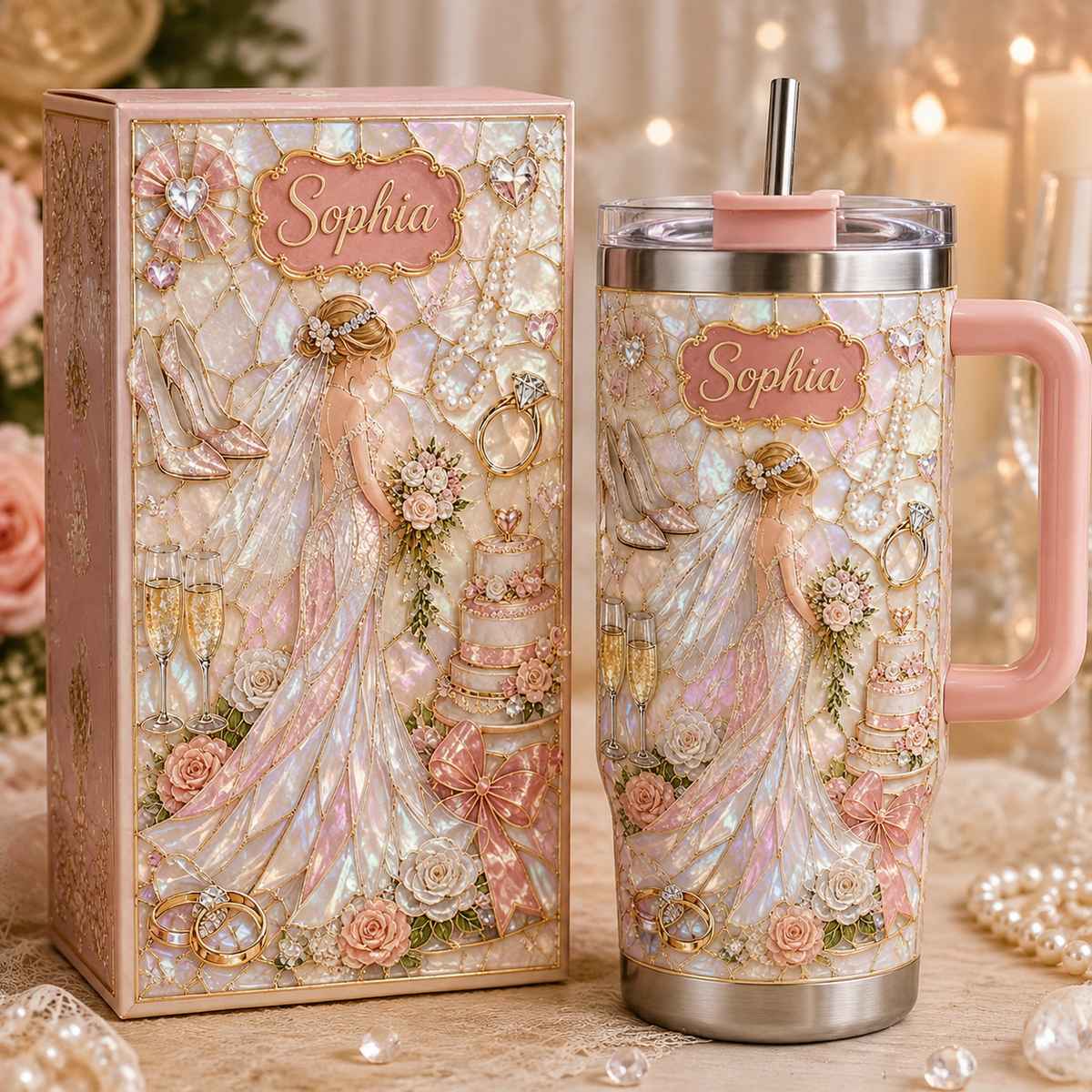 🔥Hot Sale🔥 - 💍 Personalized Bride Wedding Tumbler with Gift Box