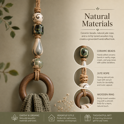 🔥Hot Sale🔥 - Decorative Beaded Towel Hanger with Wooden Ring