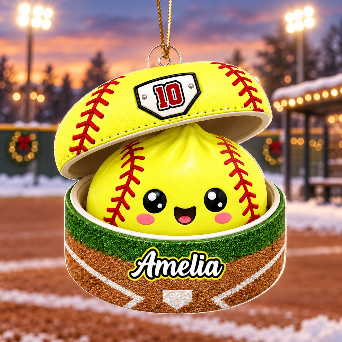 Custom Softball Dumpling Style Personalized Acrylic Ornament, Personalized Softball Christmas Ornament, Sports Gift for Softball Players